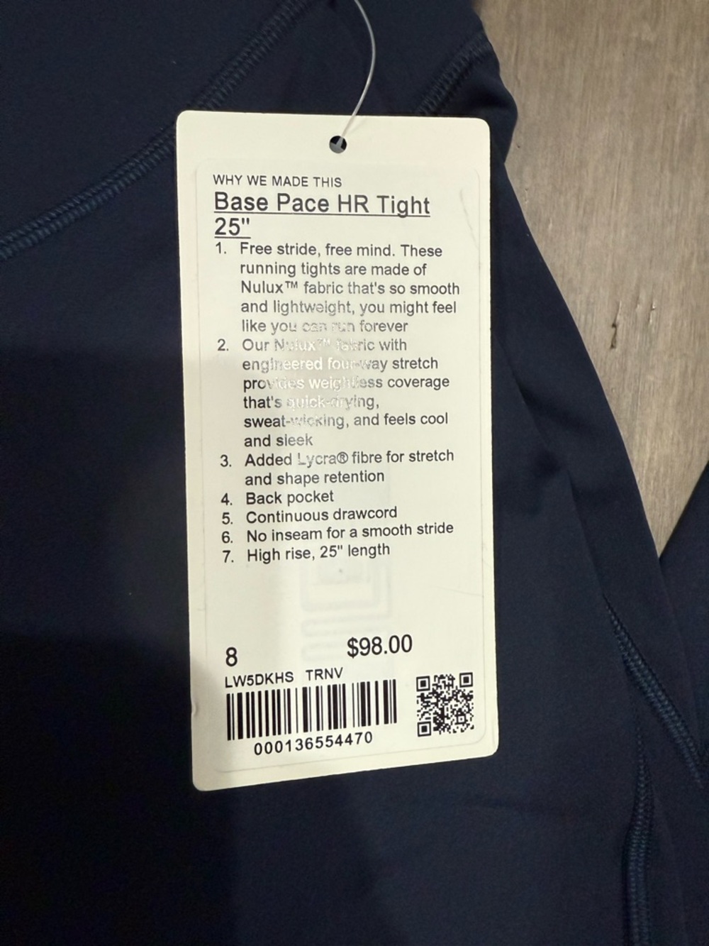 NWT Lululemon Base Pace 25” tight in True Navy - Picture 2 of 3
